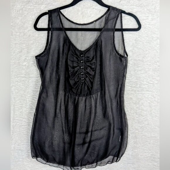 Tops - Sheer Black Sleeveless Blouse Silky Feeling